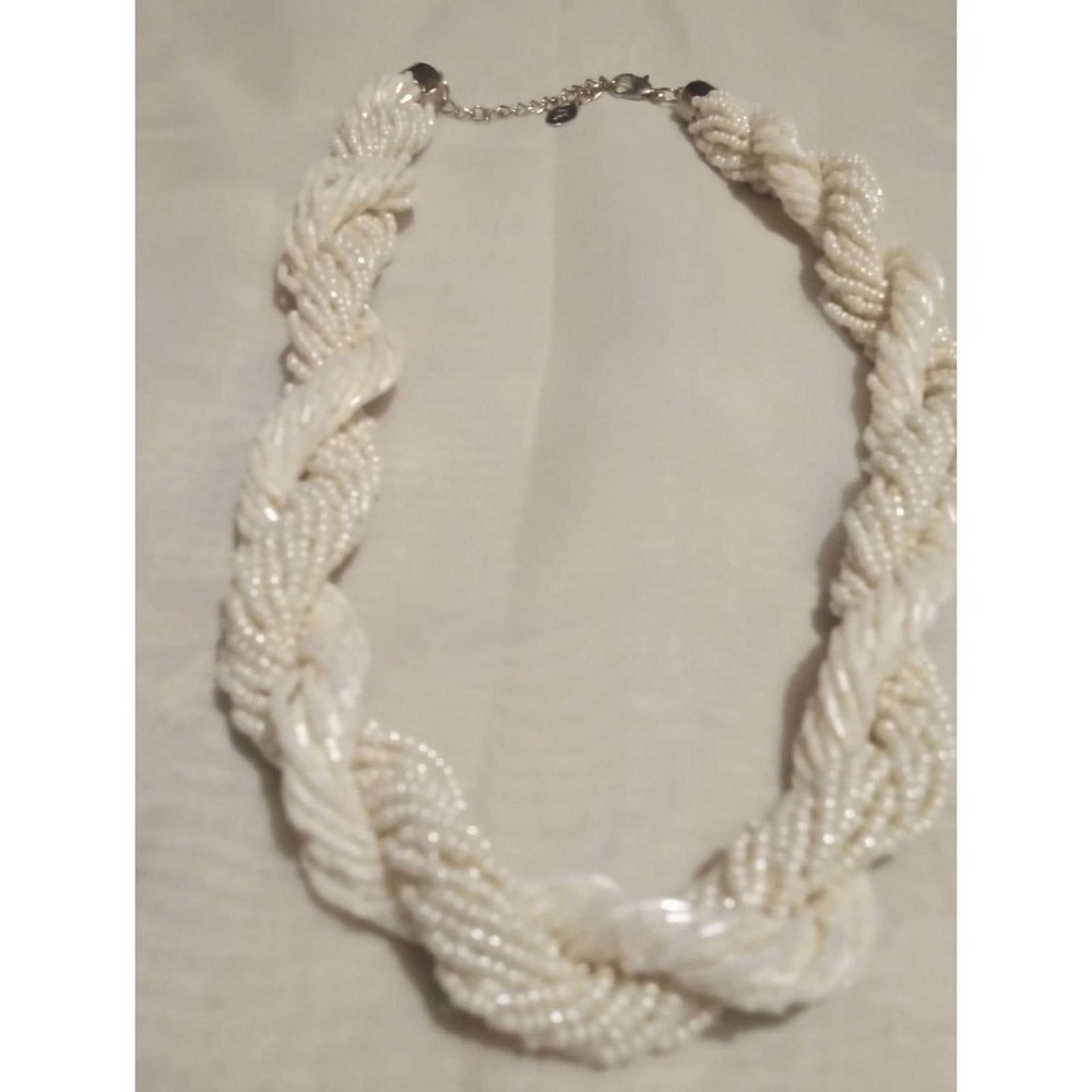 C&J White Micro Bead Braided Necklace
